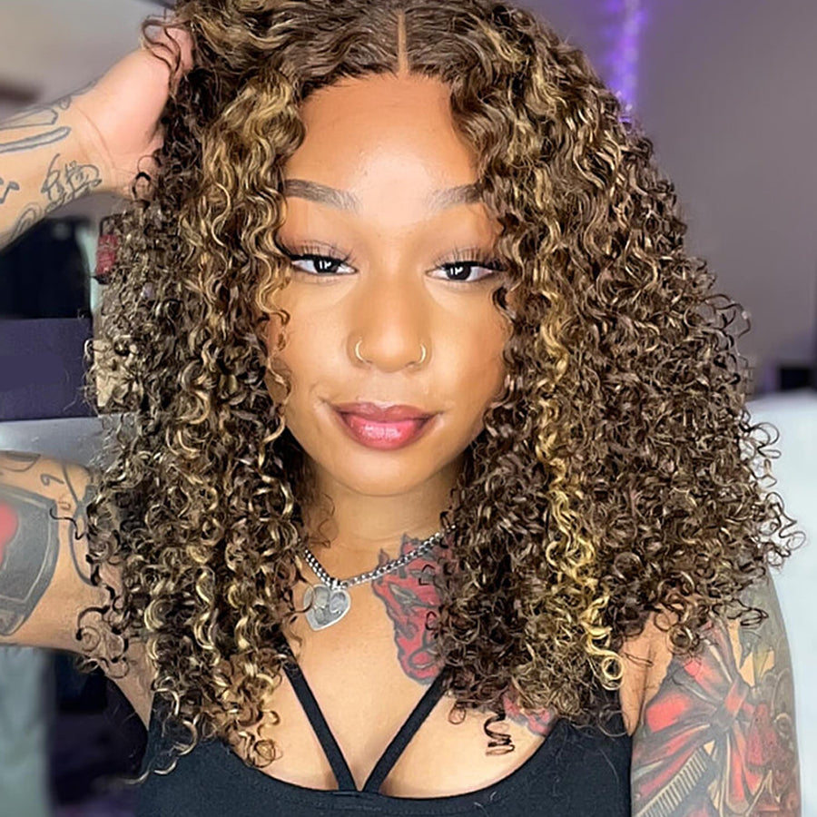 Minice Highlight Wig 6X6 Deep Wave Brown With Blonde Color Ready To Go Wig