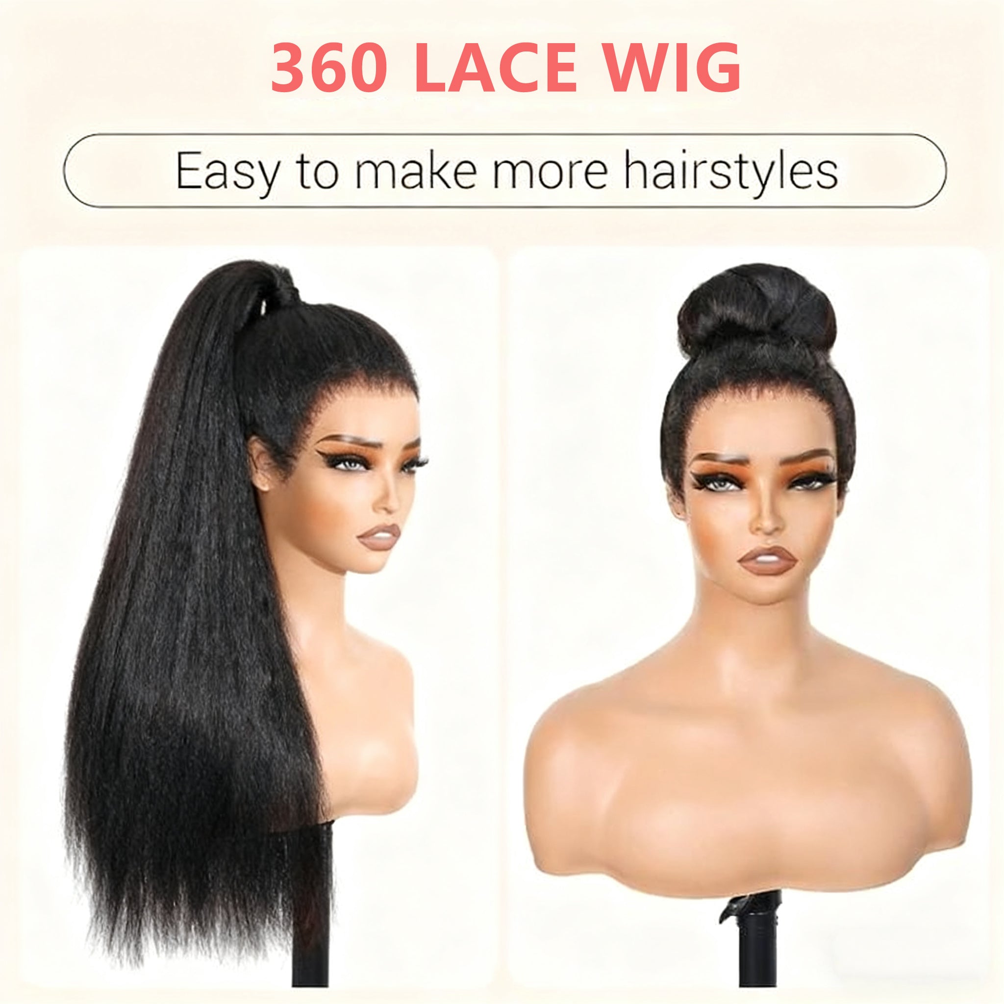 Minice Glueless Newborn Hairline Kinky Straight Invisi Strap Flexible Fit 360 Lace Front Glueless Wig With Bleached Knots