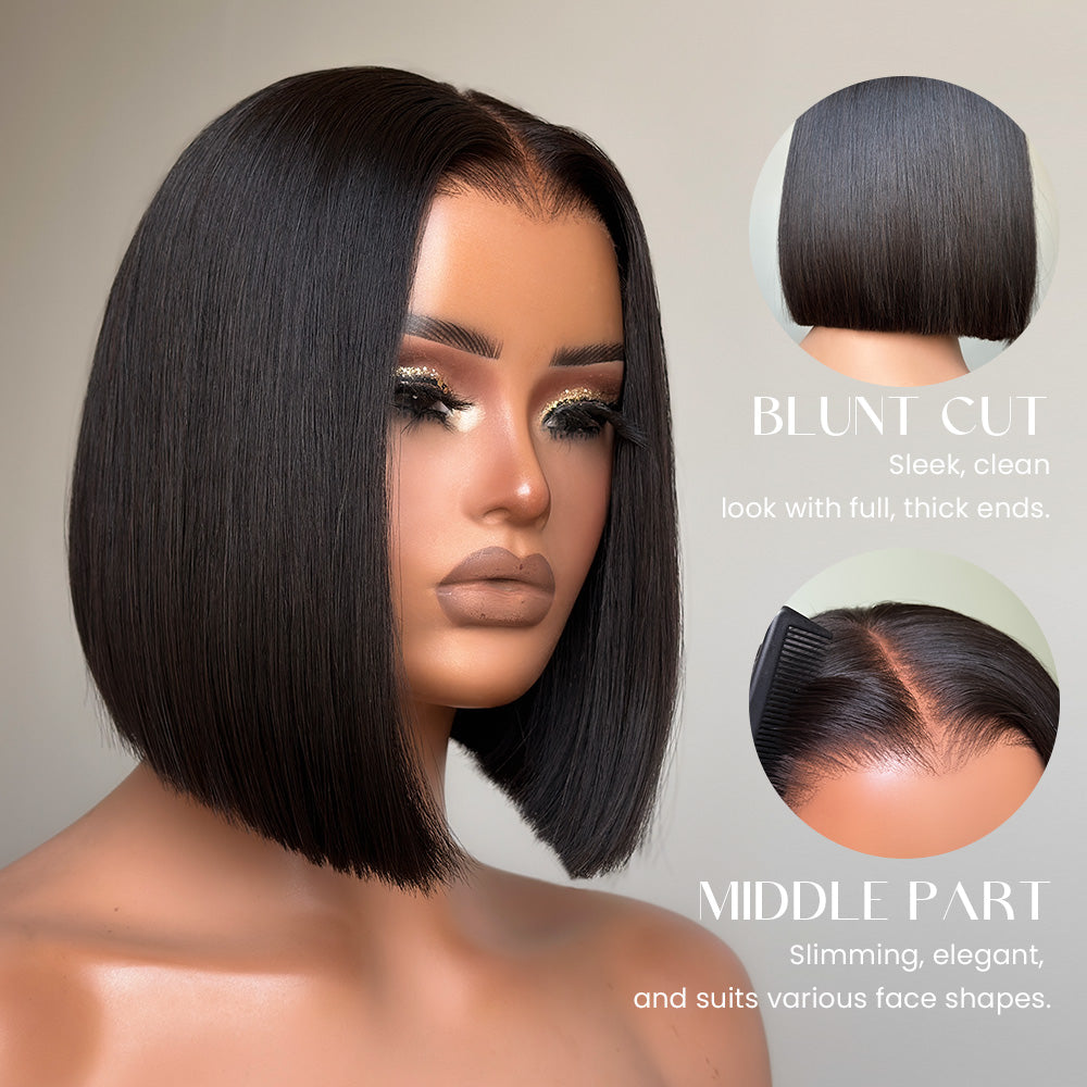 Adjustable Cap Virgin Human Hair Straight Bob HD Lace Wig