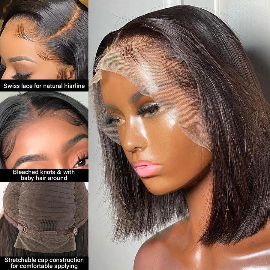 Code:M100F | Straight Short Bob Wigs 13X4 Lace Frontal Wig Human Hair Pre Plucked Super Sale