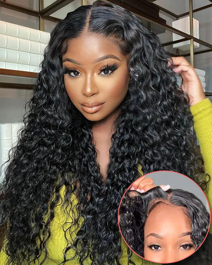 MINICE Ready To Go 6x6 Pre-Cut Lace Glueless Wigs Invisible Knot Pre-Bleached Water Wave Wigs