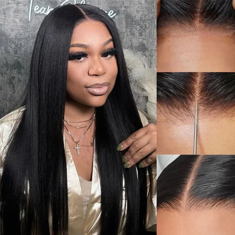 Minice Yaki Straight Put On and Go Glueless Lace Wigs 7x5 HD Lace Wig With Sexy Sparkle Sequin Lace-able Hijab Cap