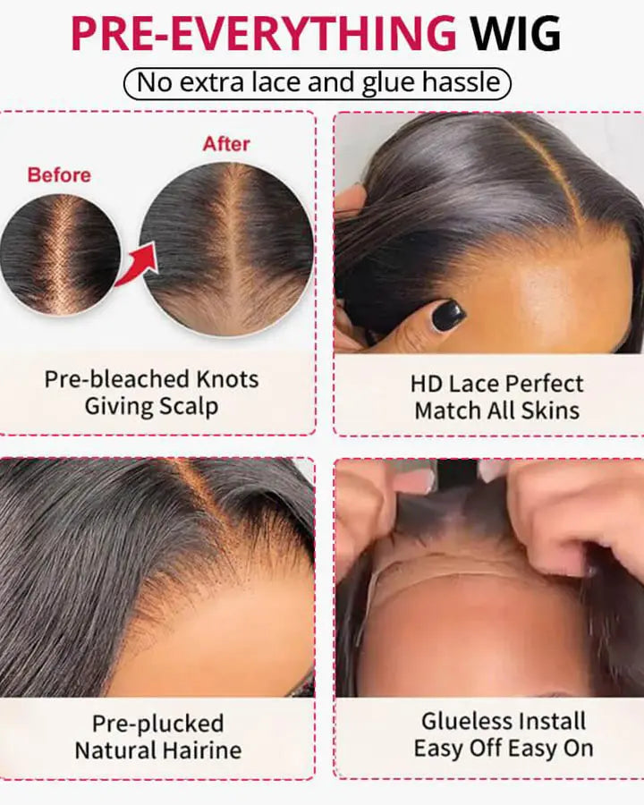 MINICE Ready To Go 6x6 Pre-Cut Lace Glueless Wigs Invisible Knot Pre-Bleached Water Wave Wigs