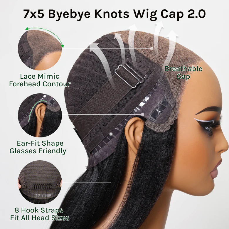 Minice Yaki Straight Put On and Go Glueless Lace Wigs 7x5 HD Lace Wig With Sexy Sparkle Sequin Lace-able Hijab Cap