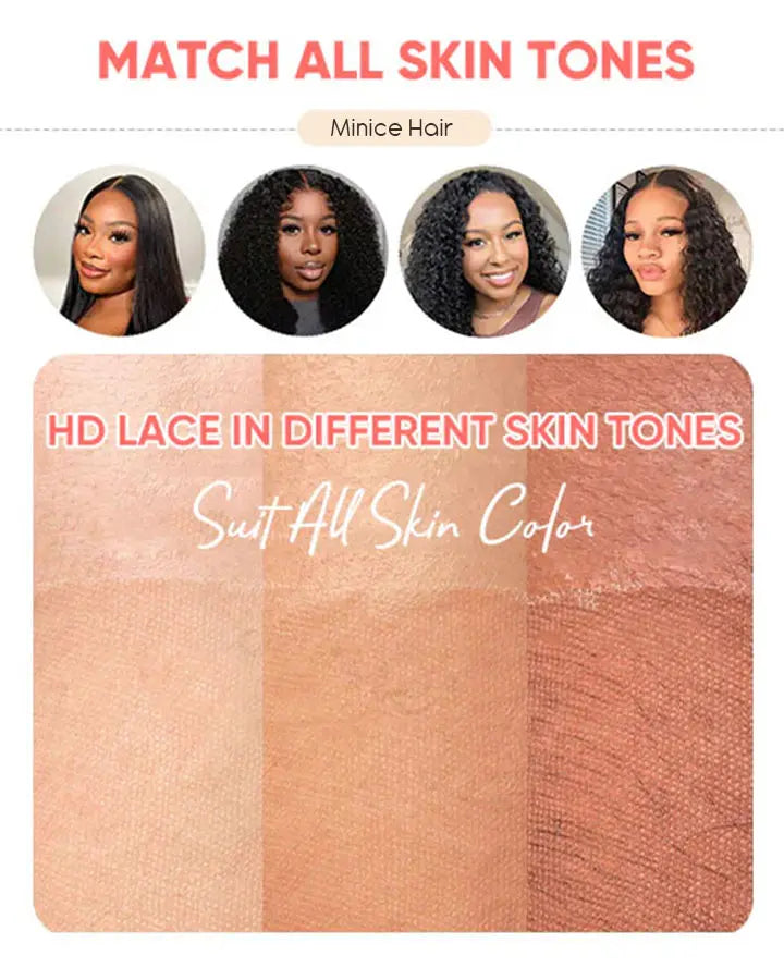 MINICE Ready To Go 6x6 Pre-Cut Lace Glueless Wigs Invisible Knot Pre-Bleached Water Wave Wigs