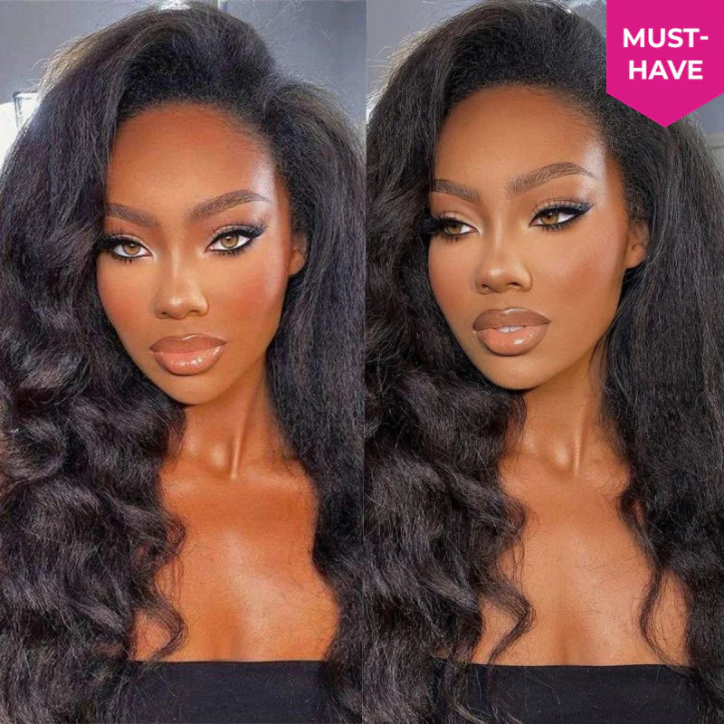 3 In 1 Wear Go Half Wig Invisible Hairline Kinky Straight Flip Over Wig Glueless For Beginner Fridenly