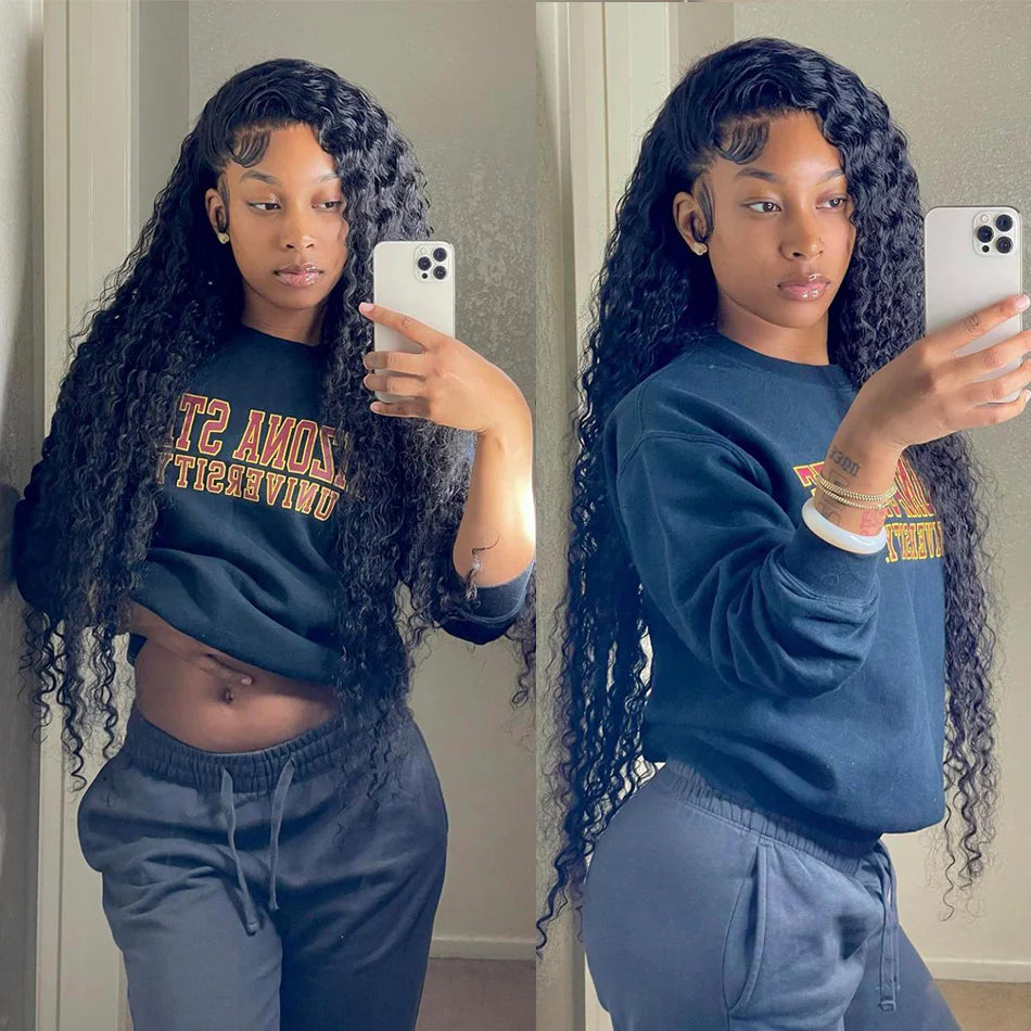 Minice 13x6 Lace Front Wigs Deep Wave Natural Black Human Hair 180% Density HD Lace Wigs Pre Plucked