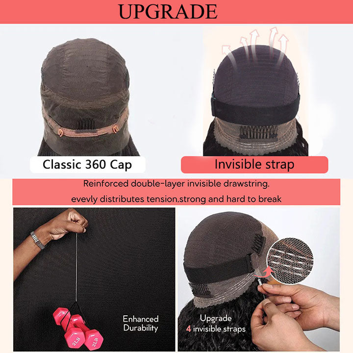 Invisible Strap Straight Hair 360 Lace Forehead Wig Bleached Knot