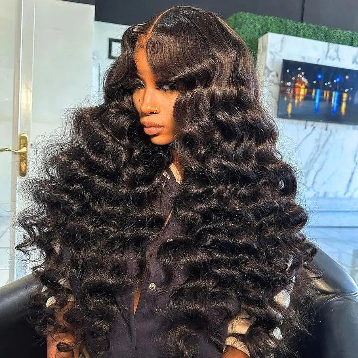 MiNice 300% Density Bouncy Wave Glueless Lace Front Wigs loose wave Virgin Human Hair 13x4/7x5/4x4 Optional
