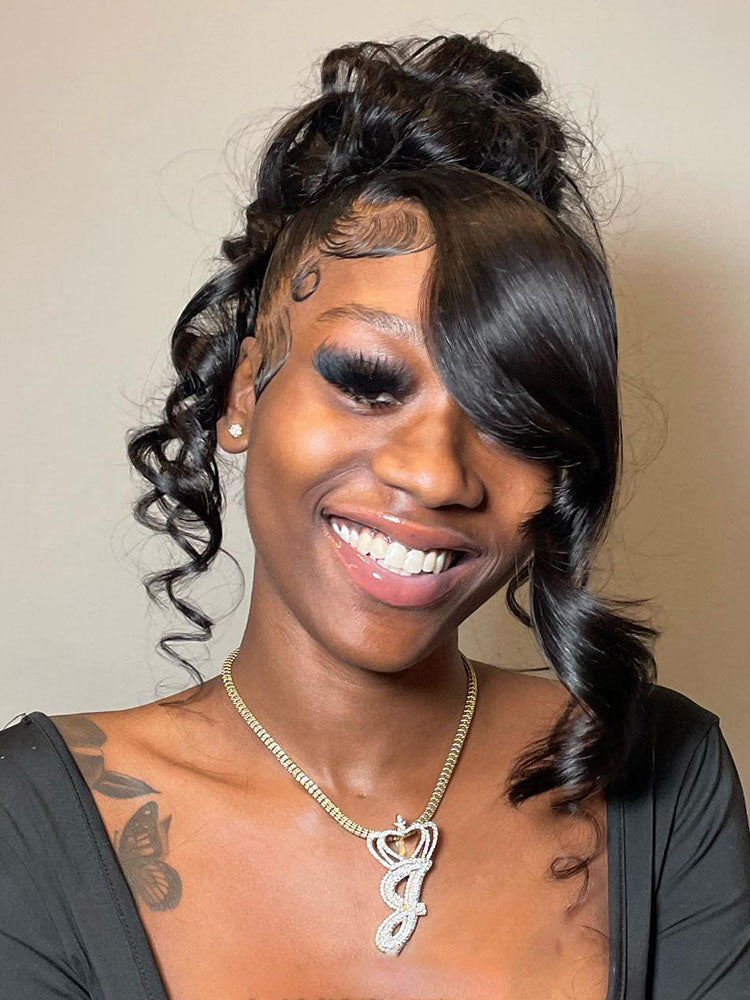 Glueless Invisi Drawing 360 Lace Wig Miss Buns With Side Part Bangs Pre-Styled Wig Human Hair