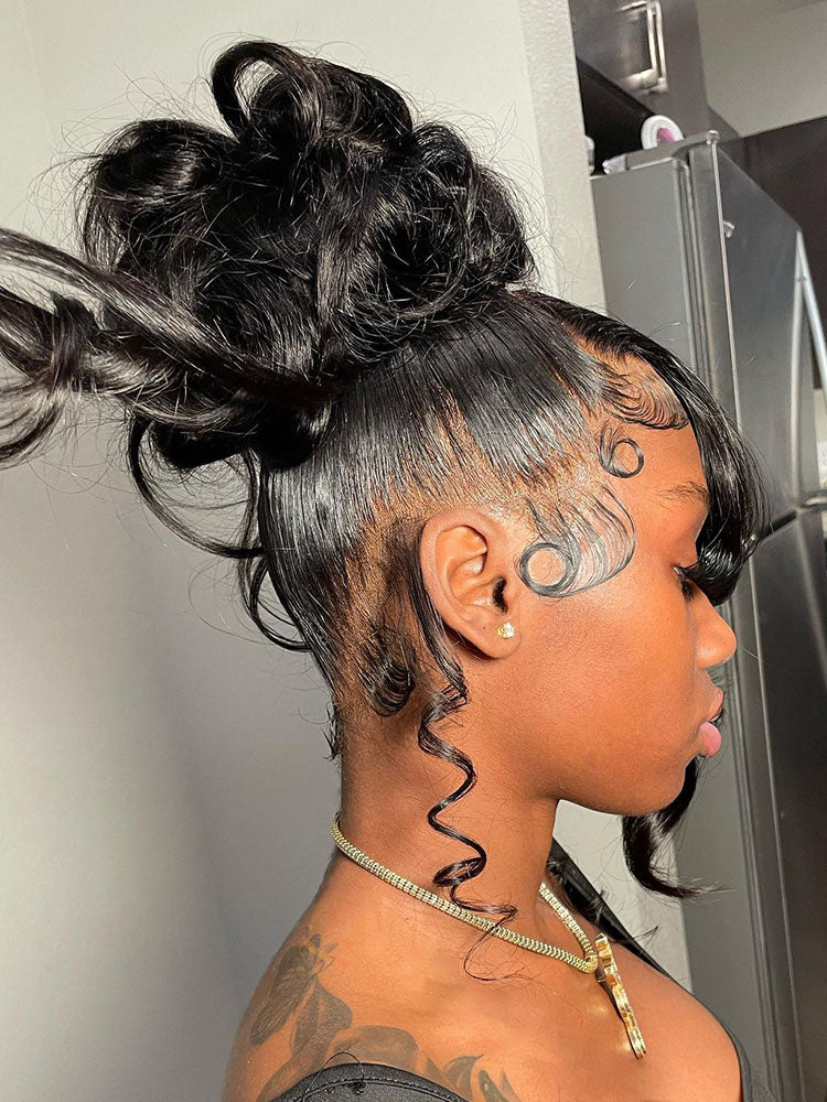 Glueless Invisi Drawing 360 Lace Wig Miss Buns With Side Part Bangs Pre-Styled Wig Human Hair