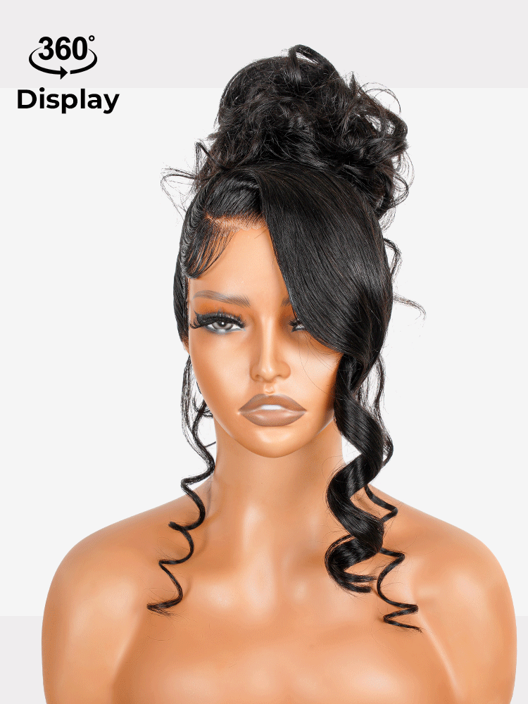 Glueless Invisi Drawing 360 Lace Wig Miss Buns With Side Part Bangs Pre-Styled Wig Human Hair