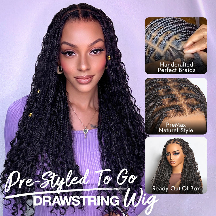 Ombre Color Full Lace Boho Curls Braided Long Wig Pre-braid Lightweight Tiny Knots Scalp