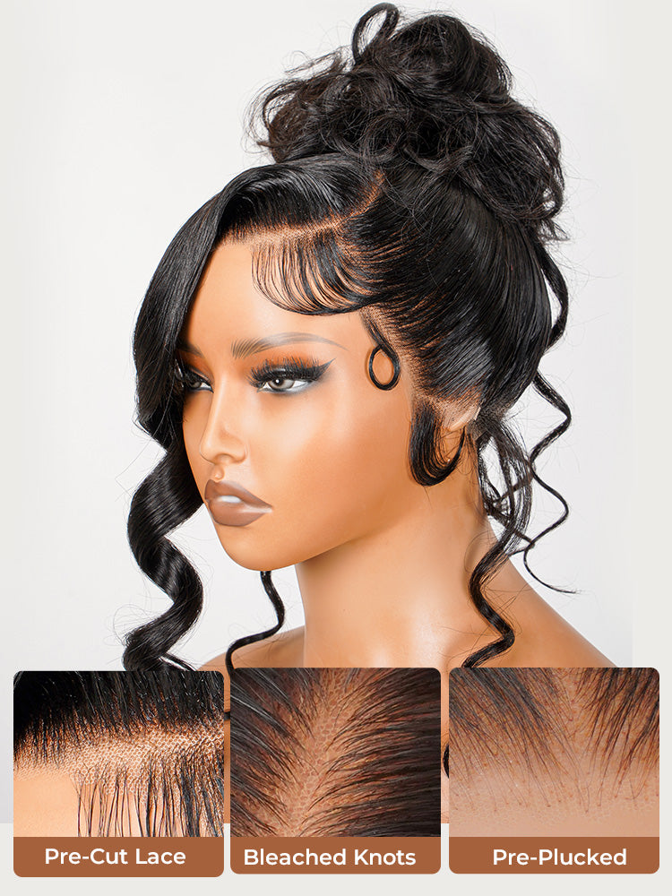 Glueless Invisi Drawing 360 Lace Wig Miss Buns With Side Part Bangs Pre-Styled Wig Human Hair