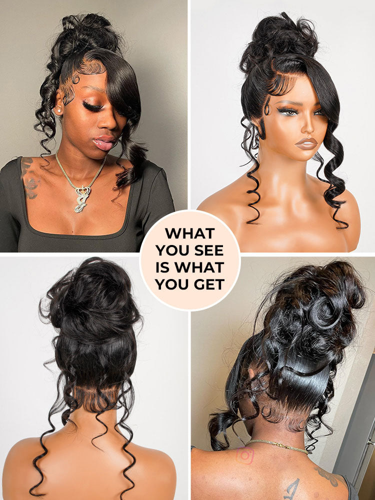 Glueless Invisi Drawing 360 Lace Wig Miss Buns With Side Part Bangs Pre-Styled Wig Human Hair
