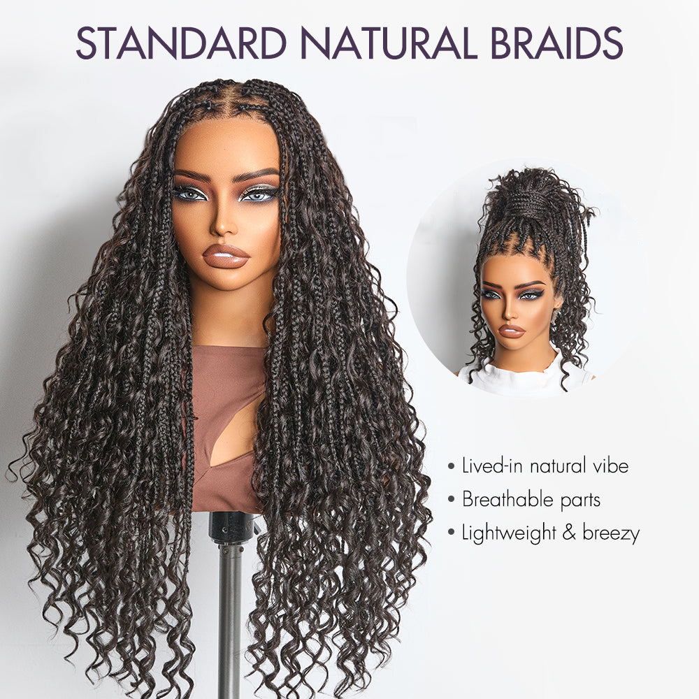 Full Lace Knotless Boho Curls Braided Long Wig Pre-braid Lightweight Super Natural Scalp