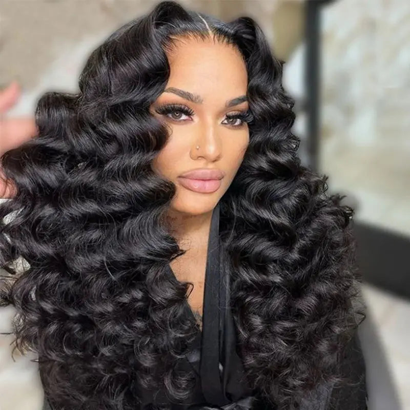 300% Density Luxury Bouncy Wavy Virgin Human Hair Transparent HD Lace Front Wig Pre-Plucked Hairline Day to Night Ready