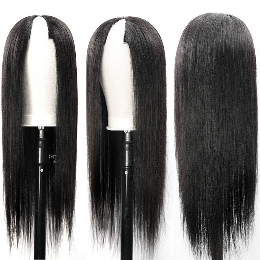 Ready To Go Glueless V Part Wig Straight 100% Virgin Human Hair Upgrade u part Wig