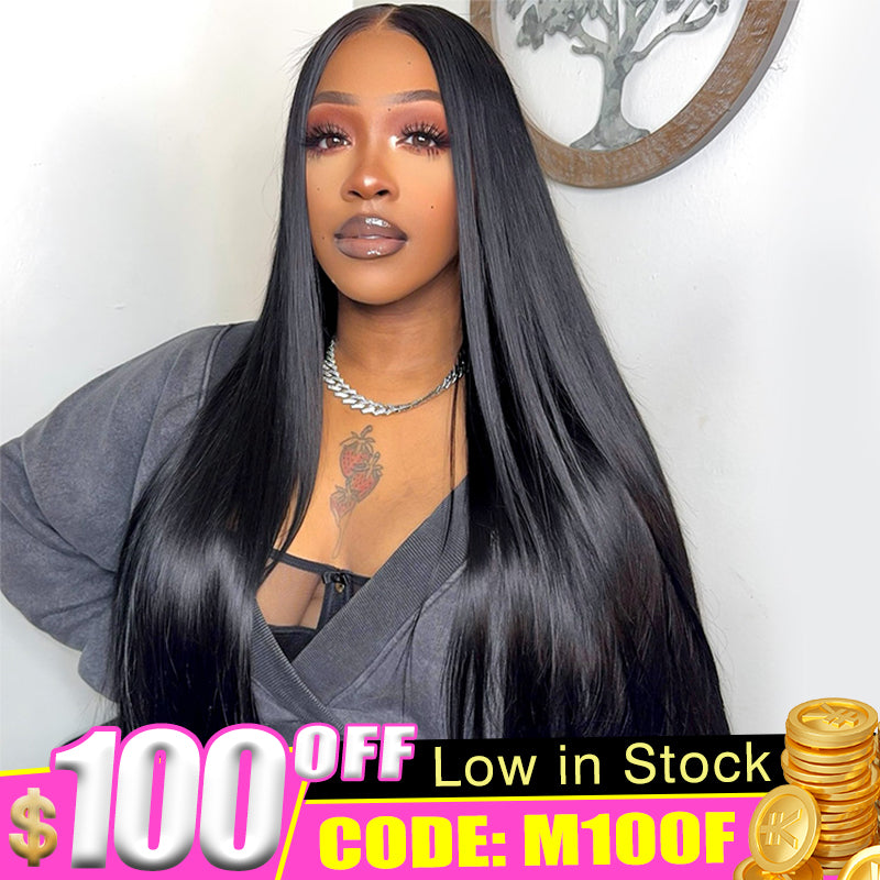 Code: M100F |Minice 13*4 Transparent Lace Frontal Wig Straight Human Virgin Hair Natural Hairline Super Sale