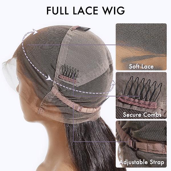 Virgin Human Hair Full Lace Wig Soft Straight Hair Full Scalp Lace Wigs 180% Density Natural Color