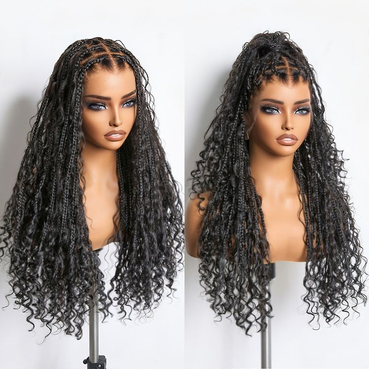Full Lace Knotless Boho Curls Braided Long Wig Pre-braid Lightweight Super Natural Scalp