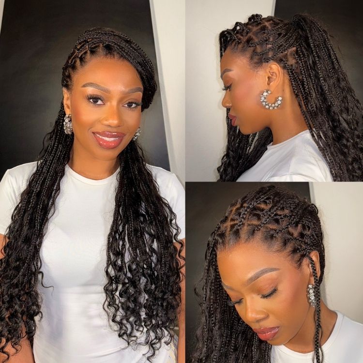 Full Lace Knotless Boho Curls Braided Long Wig Pre-braid Lightweight Super Natural Scalp