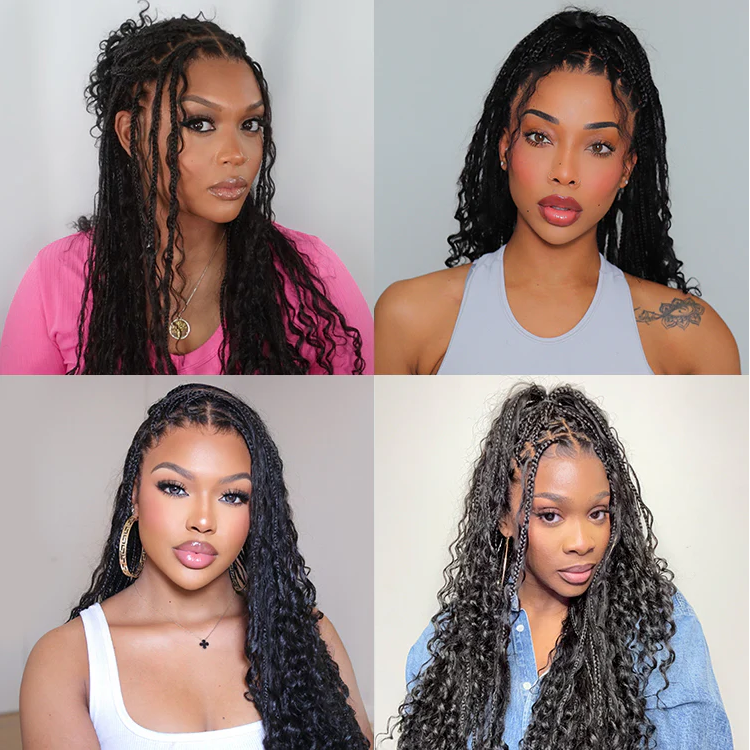 Full Lace Knotless Boho Curls Braided Long Wig Pre-braid Lightweight Super Natural Scalp