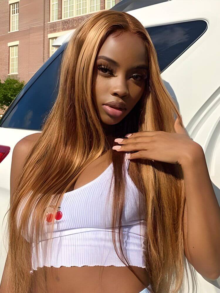 Minice 13x4 Brown and Blonde P4/27 Wig HD Lace Pre-Bleached Pre-Plucked