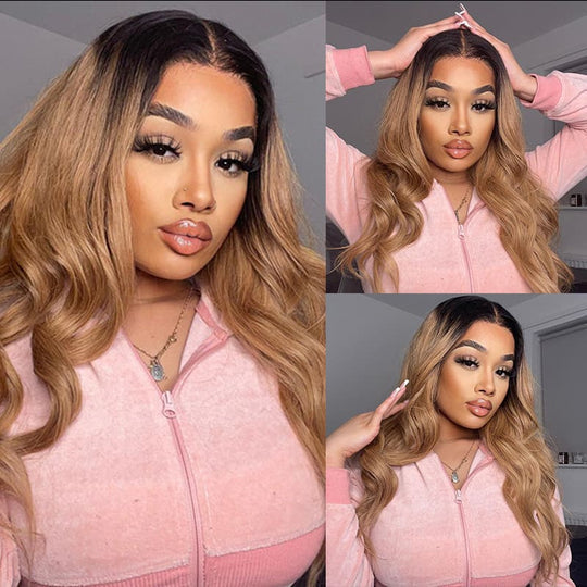 Minice Hair 1B/27 OMBRE Invisible Strap 360 Drawstring 100% human hair Lace wig Bleached Knot