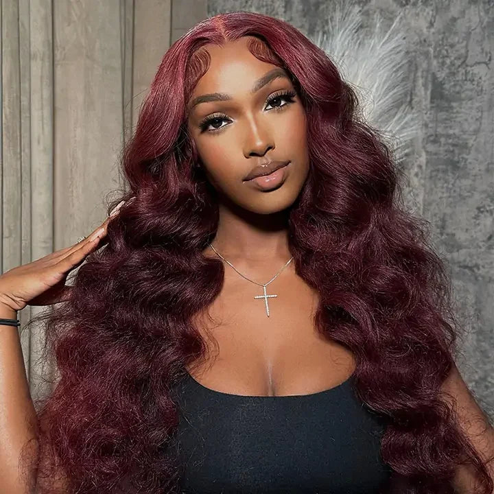 Burgundy 99J Loose Wave Wigs 13x4 Lace Front Wig Human Hair Pre Plucked
