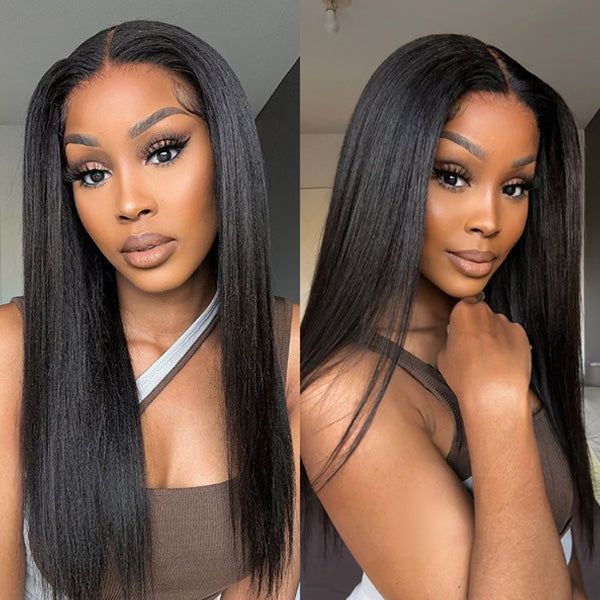 Ready To Go Glueless V Part Wig Yaki Straight 100% Virgin Human Hair With Drawstring Upgrade u part Wig