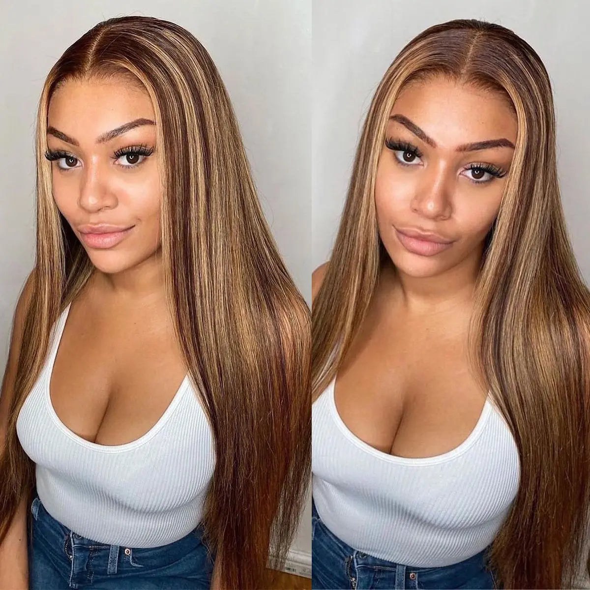 Minice Highlight P4/27 Brown With Blonde Color 6x6 Glueless Closure Wigs Human Hair