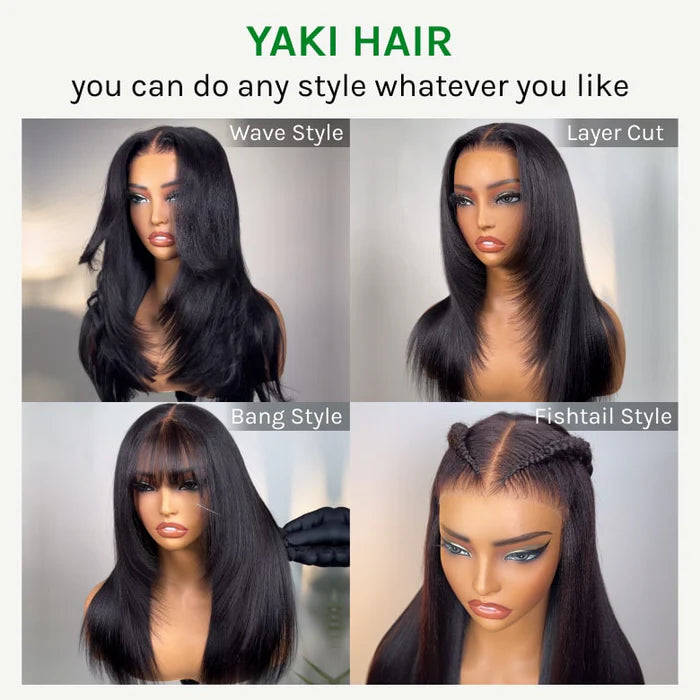 Minice Yaki Straight Put On and Go Glueless Lace Wigs 7x5 HD Lace Wig With Sexy Sparkle Sequin Lace-able Hijab Cap