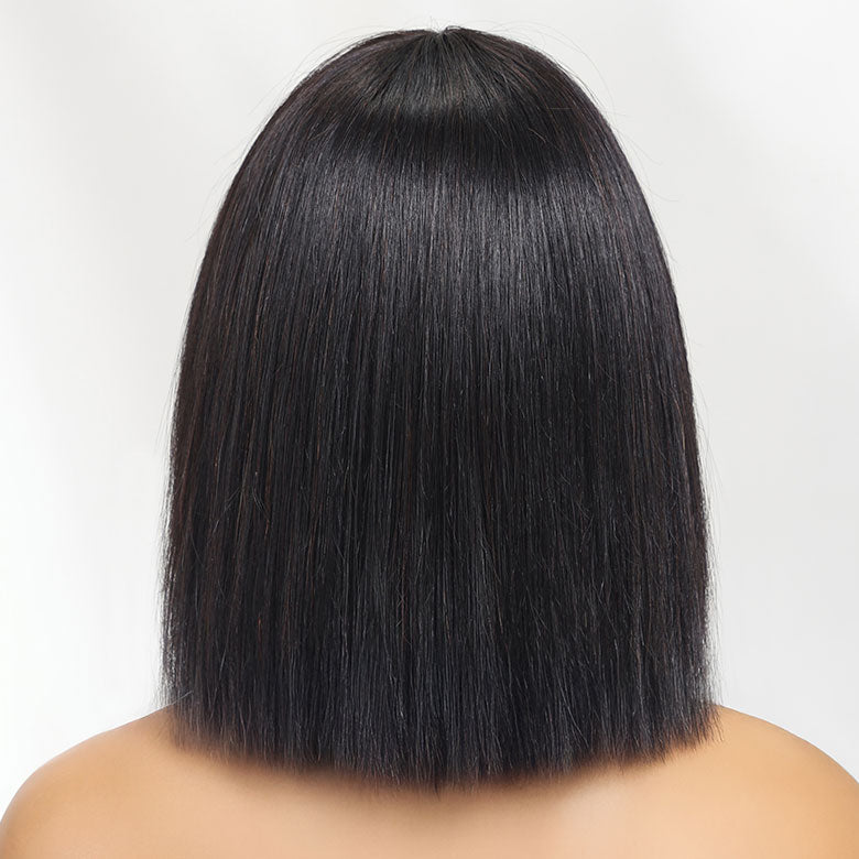 Bone Straight Bob Wig With Blunt Cut Bangs Glueless Human Hair Wig Super Sale