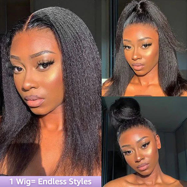 Minice Glueless Newborn Hairline Kinky Straight Invisi Strap Flexible Fit 360 Lace Front Glueless Wig With Bleached Knots