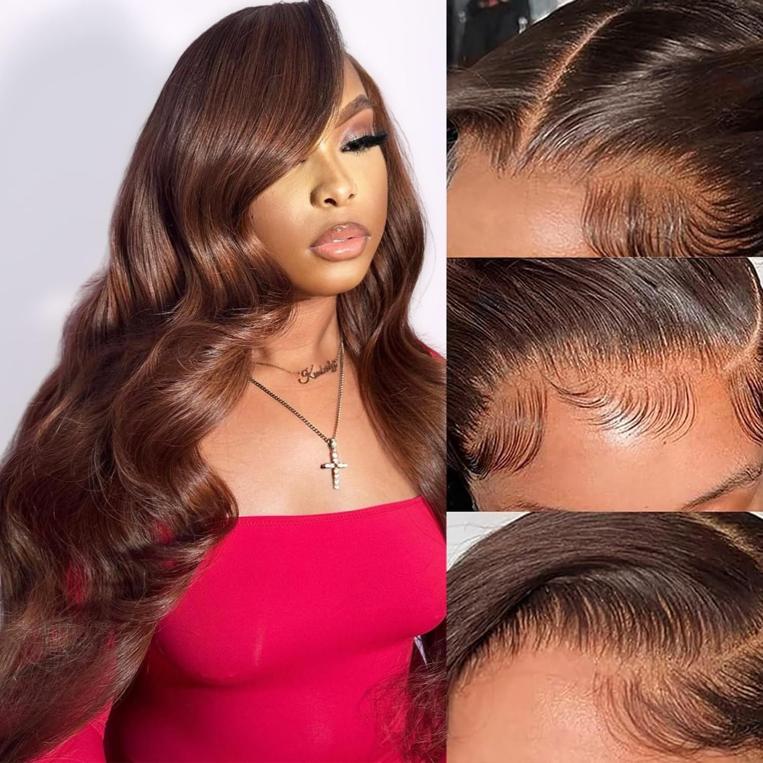 Minice Chocolate Brown Color Body Wave Wig 13x4 HD Lace Front Wig Human Hair