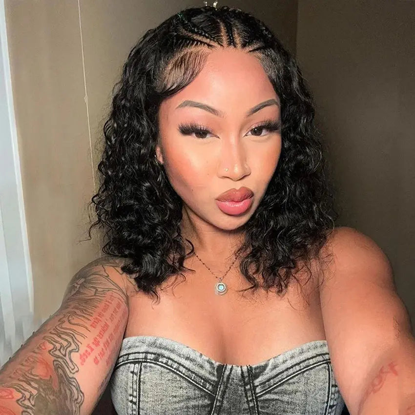 Minice Water Wave Pre-Braiding Bob Wig 13x6 Glueless Wigs Mini Knot Pre-Cut Lace Human Hair Wig
