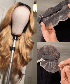 Minice Hair 1B/27 OMBRE Invisible Strap 360 Drawstring 100% human hair Lace wig Bleached Knot