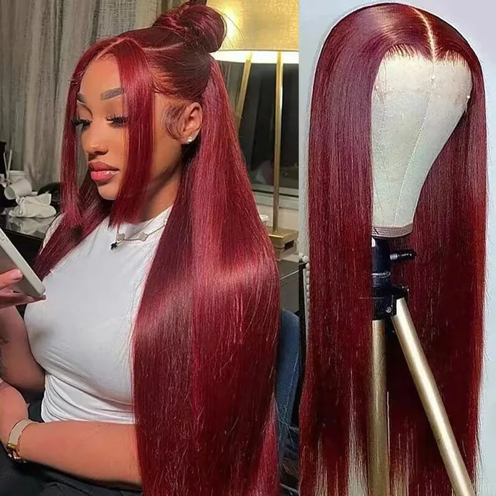 MINICE Burgundy 99J Straigth Wigs Human Hair 13x4 HD Lace Front
