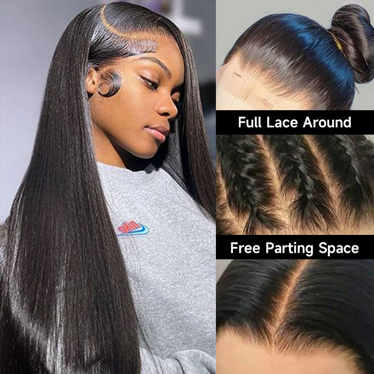 Virgin Human Hair Full Lace Wig Soft Straight Hair Full Scalp Lace Wigs 180% Density Natural Color