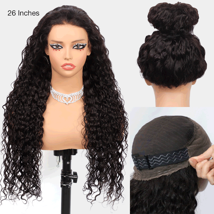 Water Wave Invisi-Strap Breathable 360 Lace Frontal Wigs Bleached Knots Pre Cut Human Hair Wigs