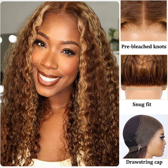 Minice Hair P4/27 highlight Invisible Strap 360 Lace drawstring Bleached Knot Pre-Cut Lace Optional