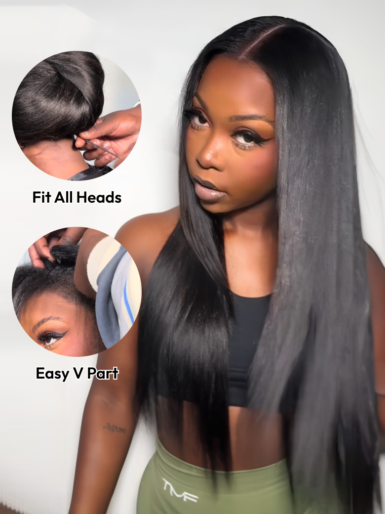 Ready To Go Glueless V Part Wig Straight 100% Virgin Human Hair Upgrade u part Wig