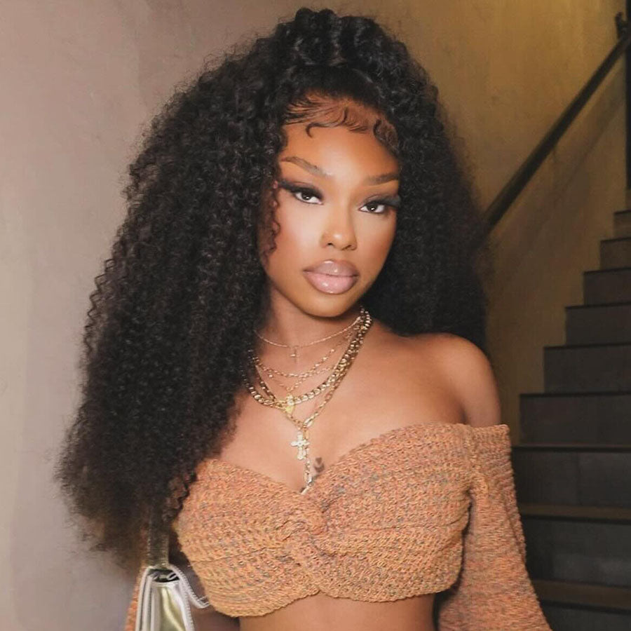 3 In 1 Half Wig Afro Kinky Curl Wear & Go Drawsting Wig No Glue Need Flip Over Half Wig Seamless Clip In