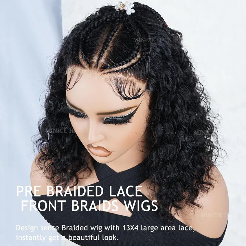 Minice Water Wave Pre-Braiding Bob Wig 13x6 Glueless Wigs Mini Knot Pre-Cut Lace Human Hair Wig