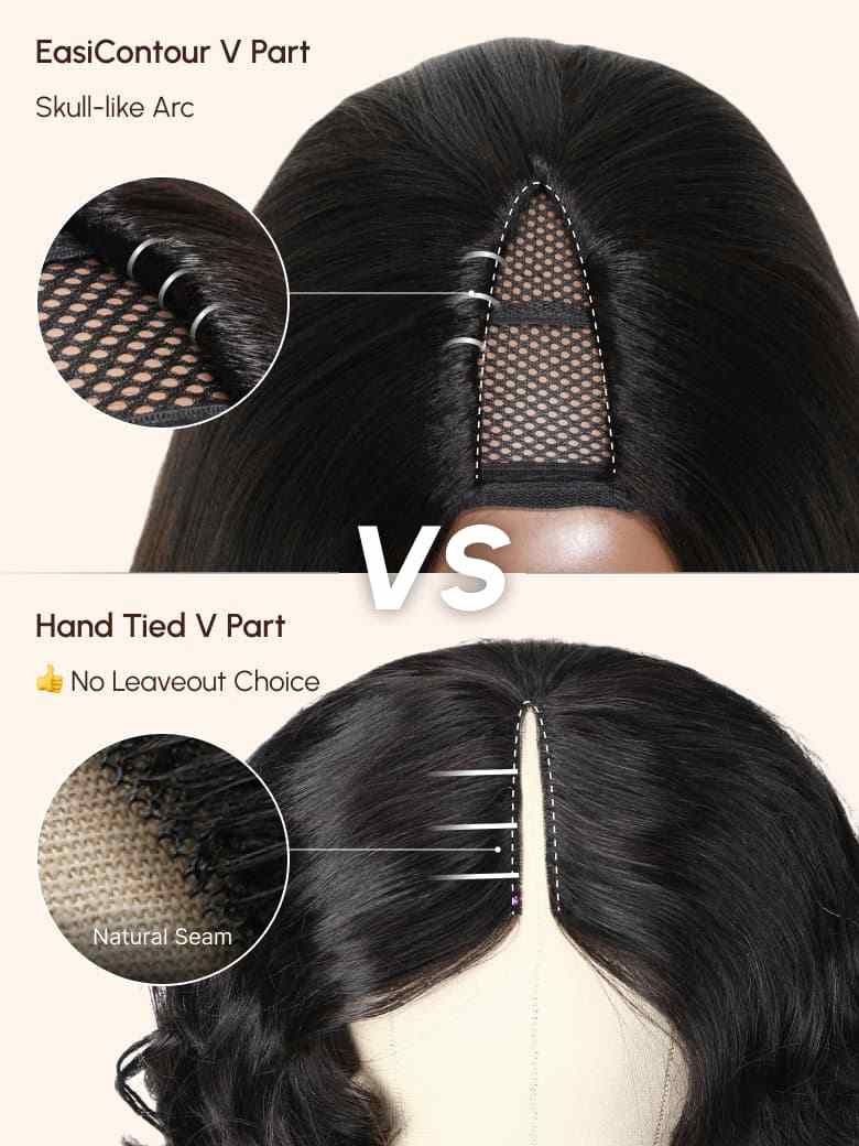 Ready To Go Glueless V Part Wig Yaki Straight 100% Virgin Human Hair With Drawstring Upgrade u part Wig