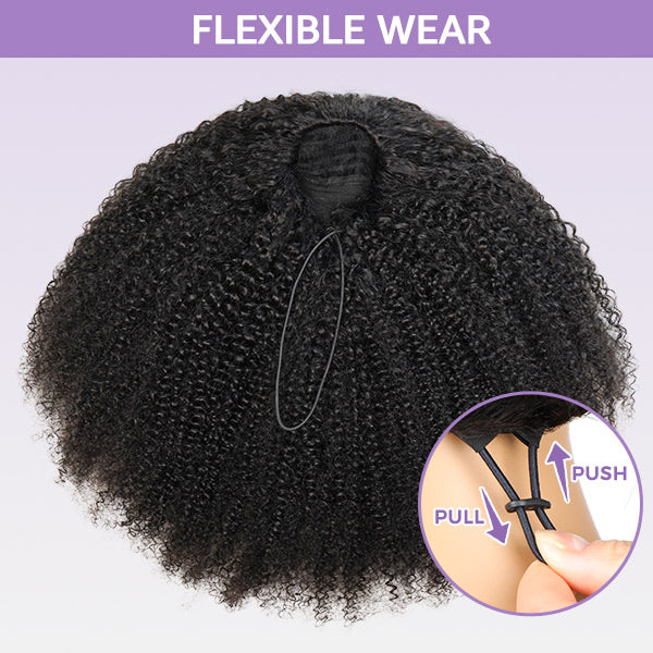 3 In 1 Half Wig Afro Kinky Curl Wear & Go Drawsting Wig No Glue Need Flip Over Half Wig Seamless Clip In