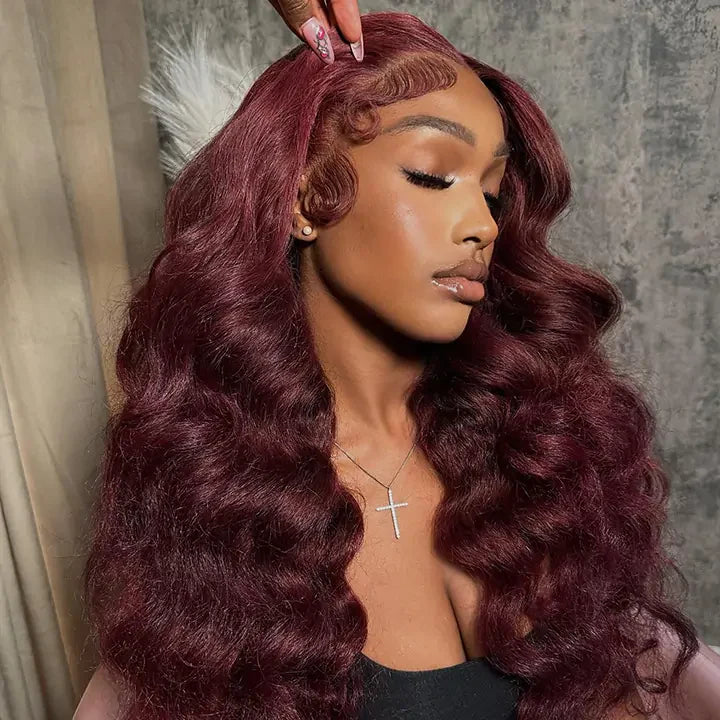 Burgundy 99J Loose Wave Wigs 13x4 Lace Front Wig Human Hair Pre Plucked