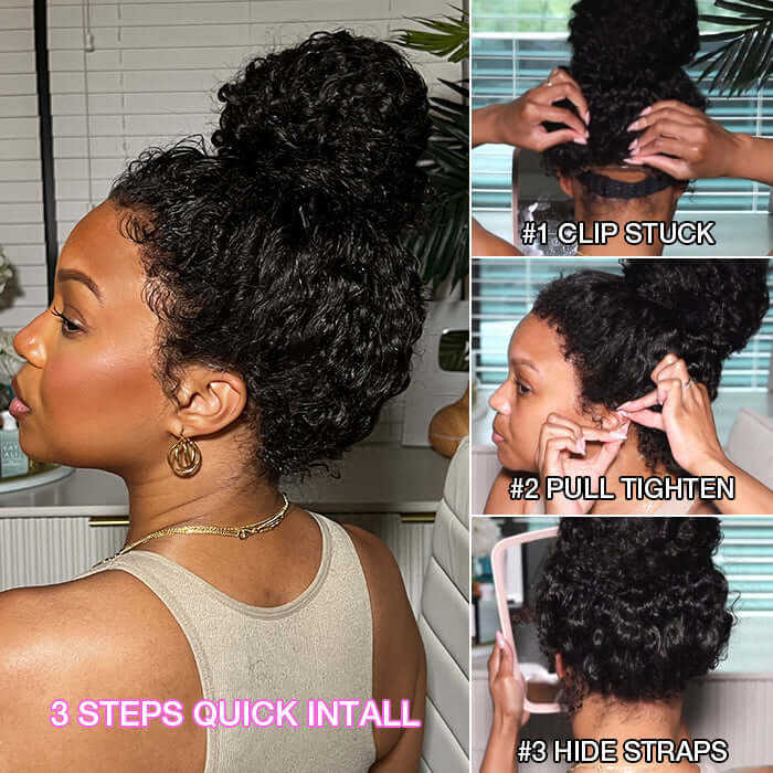 4C Hairline Pre Plucked 360 Invisi-String Snug Fit Kinky Curly Human Hair Natural Density with Curly Edges