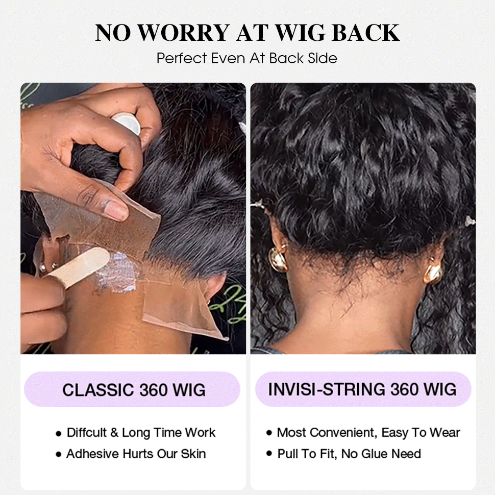 4C Hairline Pre Plucked 360 Invisi-String Snug Fit Kinky Curly Human Hair Natural Density with Curly Edges